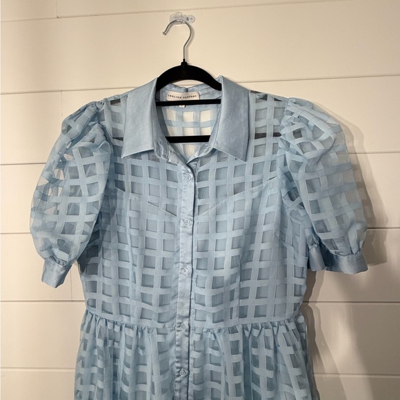 English Factory Light Blue Gridded Organza Dress - Picture 2 of 4